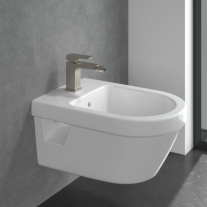 Baterie pentru bideu Villeroy&Boch, Architectura Square, cu ventil cu tijă, brushed nickel